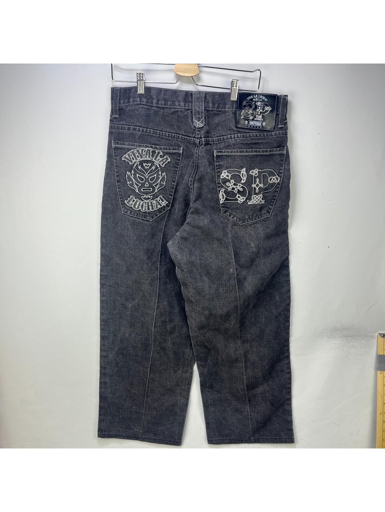 Vintage Southpole Viva La Lucha Baggy Black Denim Jeans 36